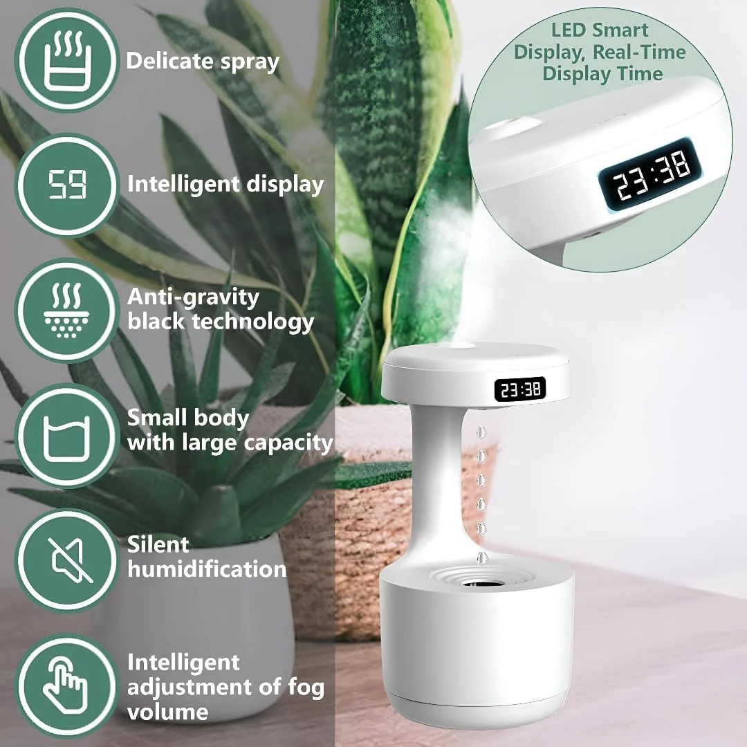 دستگاه بخور ضد جاذبه با قطرات معلق آب و نمایشگر ساعت LED | خاموشی خودکار ایمنی، عملکرد فوق العاده بی صدا مناسب اتاق خواب دستگاه بخور ضد جاذبه با قطرات معلق آب و نمایشگر ساعت LED | خاموشی خودکار ایمنی، عملکرد فوق العاده بی صدا مناسب اتاق خواب