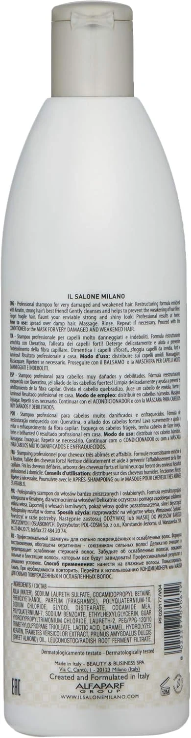 شامپو کراتین حرفه ای Il Salone Milano برای موهای بسیار آسیب دیده - بازسازی، تقویت و ترمیم - کیفیت عالی - 500 میلی لیتر