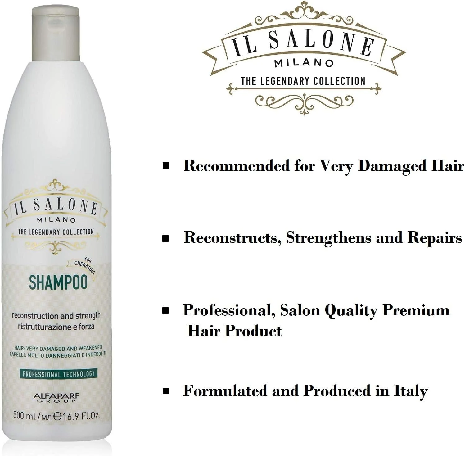 شامپو کراتین حرفه ای Il Salone Milano برای موهای بسیار آسیب دیده - بازسازی، تقویت و ترمیم - کیفیت عالی - 500 میلی لیتر