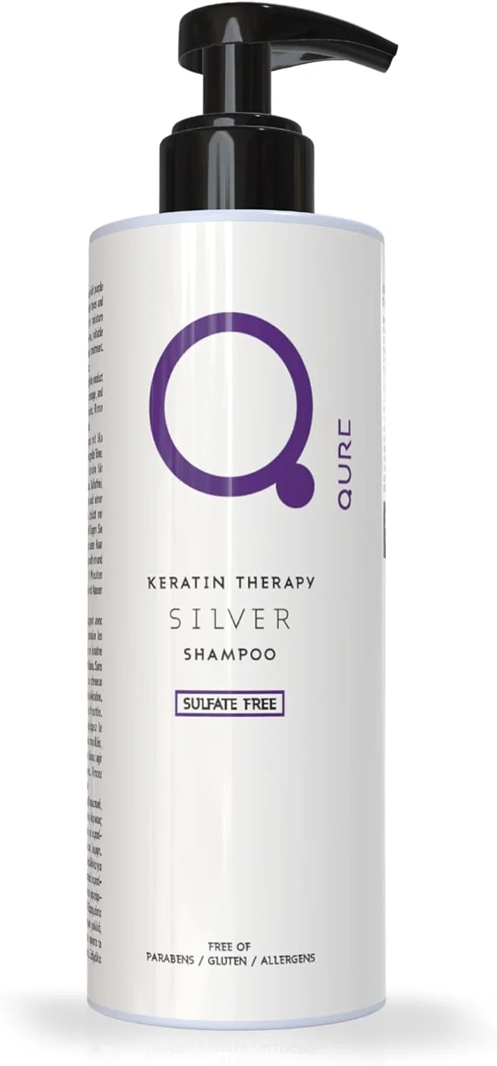 شامپو نقره ای ضد زردی Qure - ایده آل برای صاف کردن مو با کراتین - فرمول حرفه ای برای موهای بلوند، خاکستری و سفید - بدون سولفات 1 لیتر
