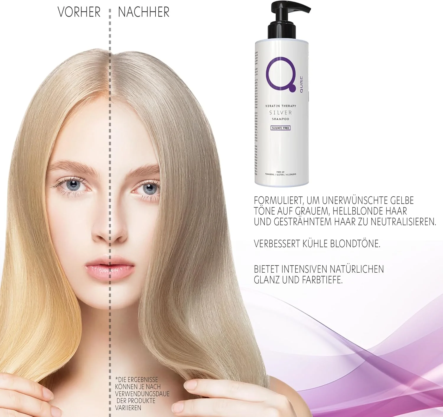 شامپو نقره ای ضد زردی Qure - ایده آل برای صاف کردن مو با کراتین - فرمول حرفه ای برای موهای بلوند، خاکستری و سفید - بدون سولفات 1 لیتر شامپو نقره ای ضد زردی Qure - ایده آل برای صاف کردن مو با کراتین - فرمول حرفه ای برای موهای بلوند، خاکستری و سفید - بدون سولفات 1 لیتر