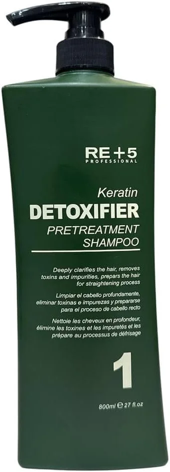 شامپو پیش درمان سم زدای کراتین حرفه ای RE+5، درمان عمیق پاک کننده مو، سبز، 800 میلی لیتر، مرحله 1