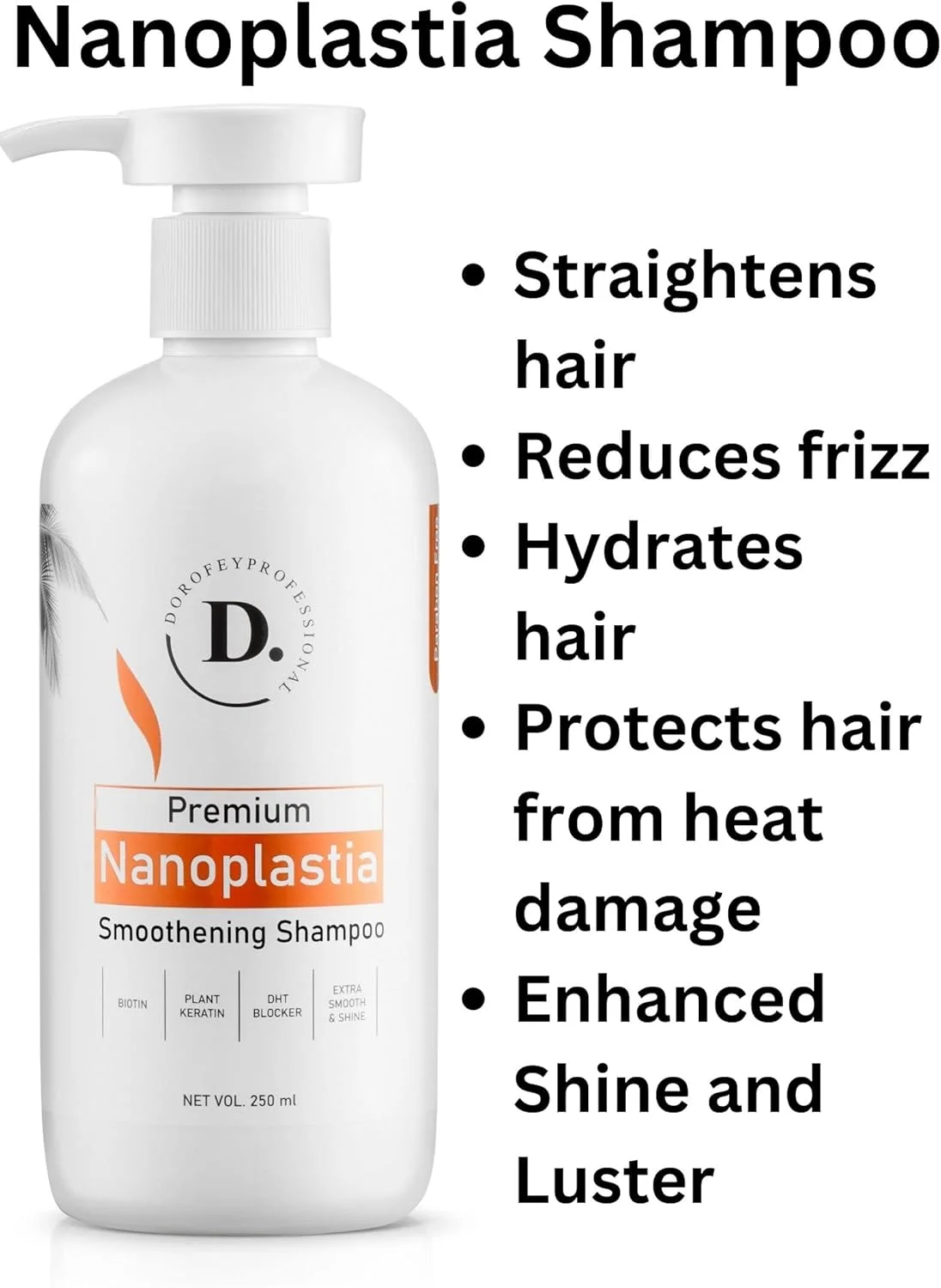 شامپو صاف کننده نانوپلاستیا حرفه ای دوروفی | بدون سولفات، پارابن و سیلیکون | برای موهای صاف و نرم | ترمیم کننده موهای آسیب دیده 250 میلی لیتر