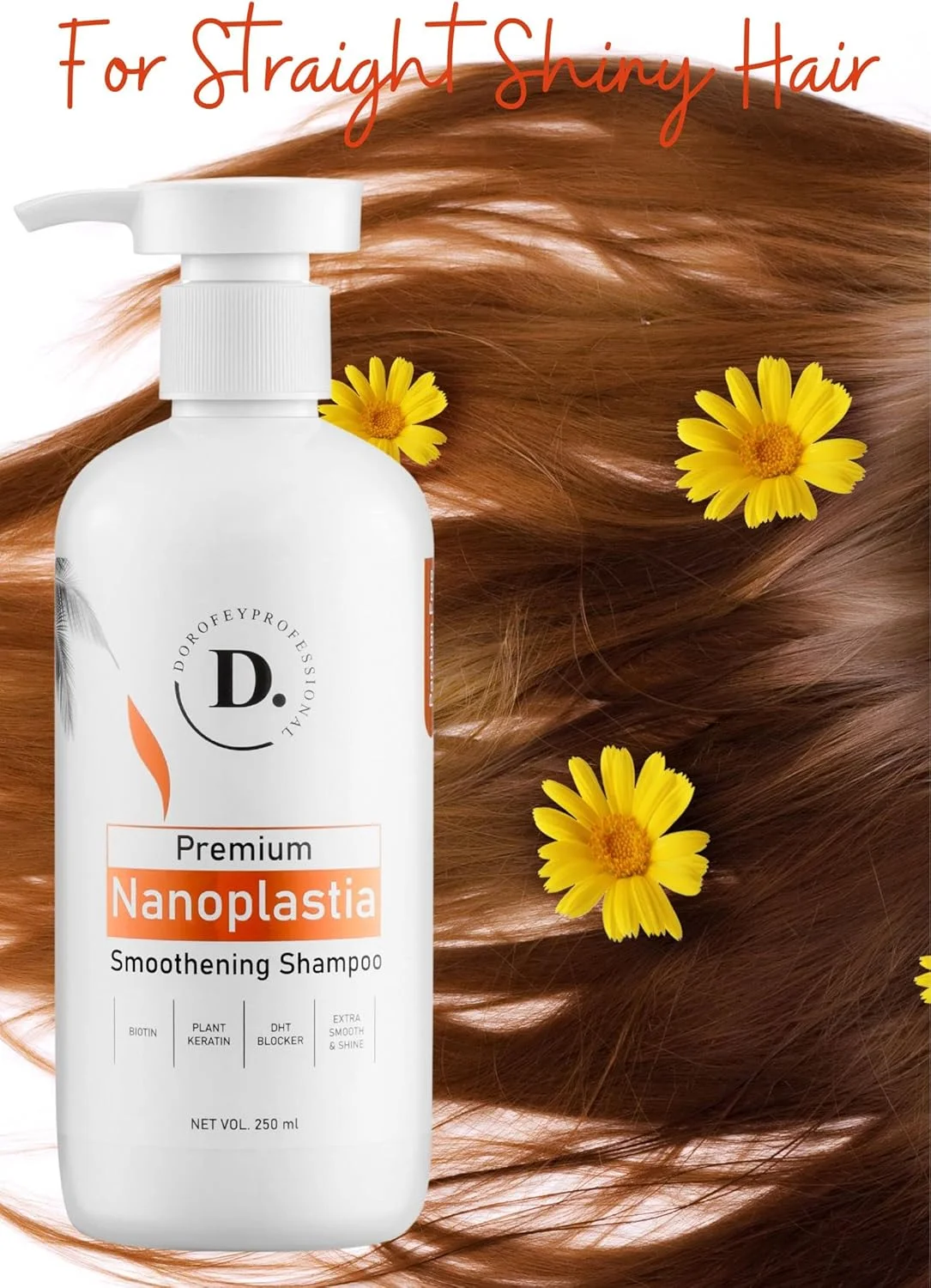 شامپو صاف کننده نانوپلاستیا حرفه ای دوروفی | بدون سولفات، پارابن و سیلیکون | برای موهای صاف و نرم | ترمیم کننده موهای آسیب دیده 250 میلی لیتر