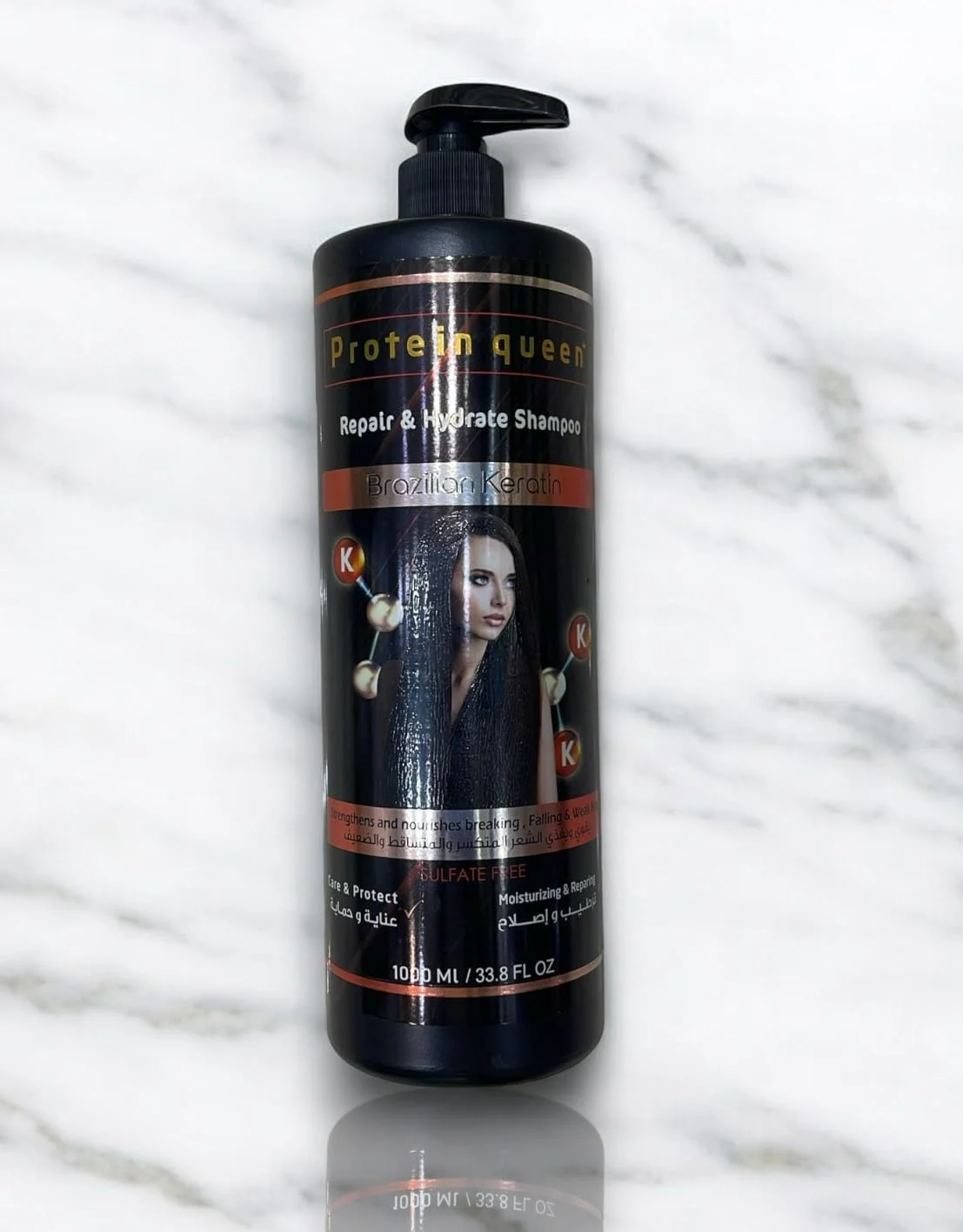 شامپو ترمیم کننده و آبرسان پروتئین کوئین حاوی کراتین برزیلی، تقویت کننده و مغذی موهای شکننده، بدون سولفات، 1000 میلی لیتر