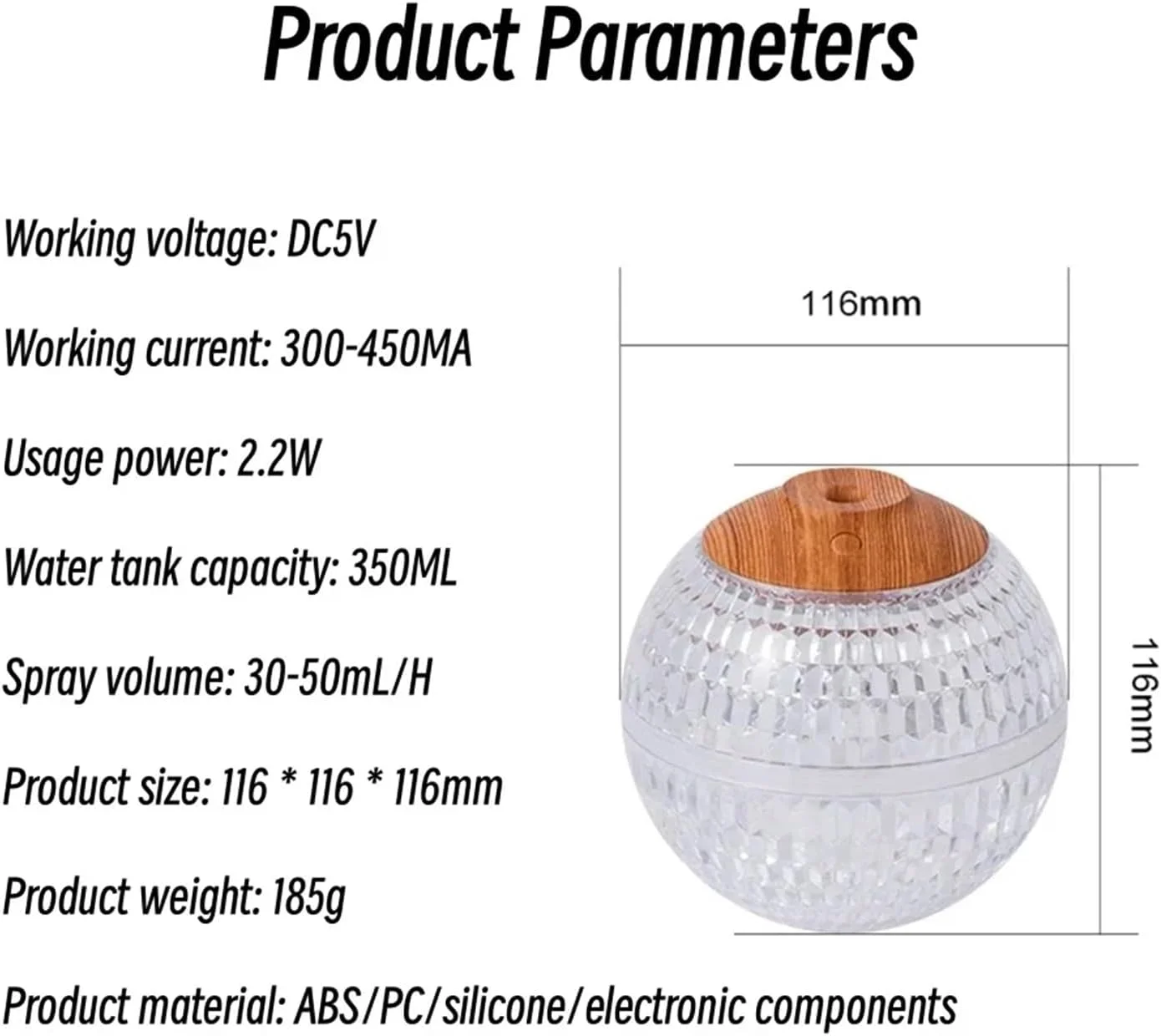 دستگاه بخور سرد توپ کریستالی USB با نور LED رنگارنگ 350 میلی لیتری - دستگاه رطوبت ساز قابل حمل اولتراسونیک برای خانه و محل کار دستگاه بخور سرد توپ کریستالی USB با نور LED رنگارنگ 350 میلی لیتری - دستگاه رطوبت ساز قابل حمل اولتراسونیک برای خانه و محل کار