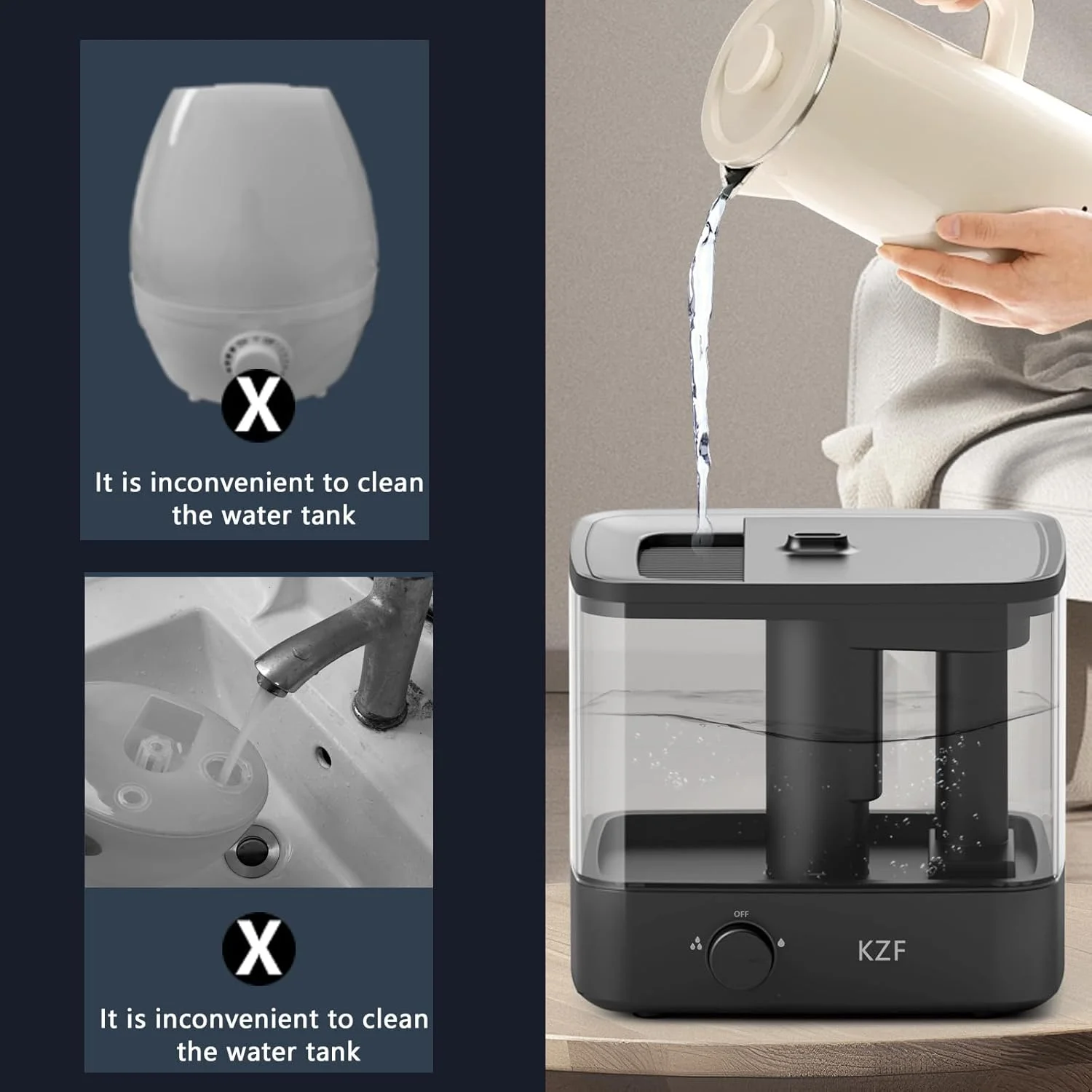 دستگاه بخور سرد 2.2 لیتری با قابلیت پر شدن از بالا - فوق العاده بی صدا، تا 30 ساعت کارکرد، خاموش شدن خودکار، ایده آل برای اتاق خواب، اتاق کودک و گیاهان