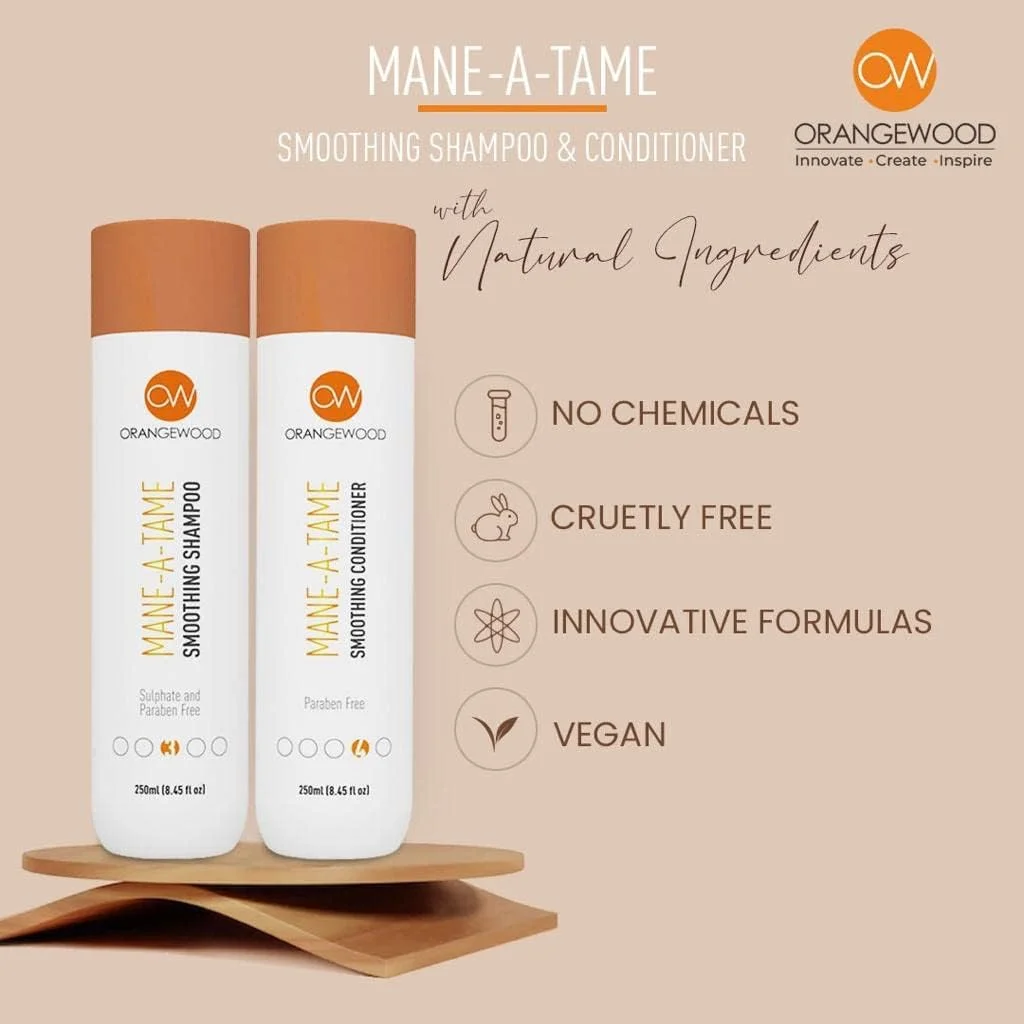 شامپو صاف کننده و احیا کننده مو اورنج وود مدل Mane-A-Tame، غنی شده با پروتئین، ویتامین ها و تغذیه عمقی، بدون سولفات و پارابن، شامپو مغذی مو برای آقایان و بانوان، 1000 میلی لیتر