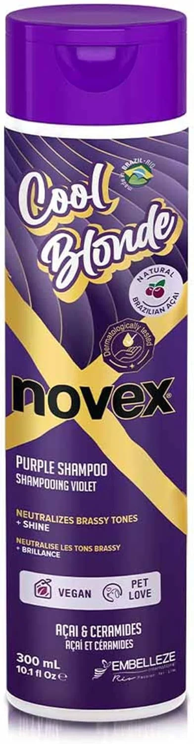 شامپو ضد زردی موهای بلوند نووکس مدل Cool Blonde حجم 300 میلی لیتر - شامپو بنفش خنثی کننده و تونر مو با عصاره آکای و سرامیدها برای موهای بلوند، نقره ای، دکلره شده یا مسی شامپو ضد زردی موهای بلوند نووکس مدل Cool Blonde حجم 300 میلی لیتر - شامپو بنفش خنثی کننده و تونر مو با عصاره آکای و سرامیدها برای موهای بلوند، نقره ای، دکلره شده یا مسی