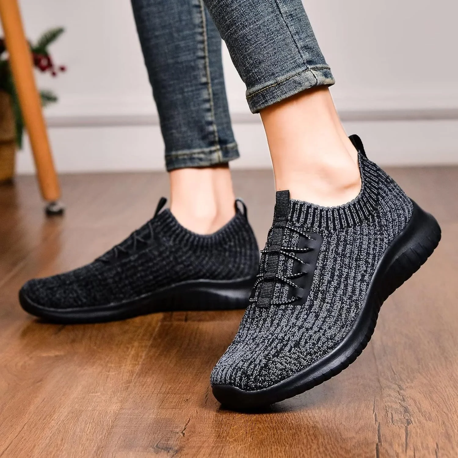 کفش زنانه TIOSEBON، کفش های پیاده روی زنانه سبک وزن، کتانی های دویدن غیر رسمی، خاکستری تیره-مشکی، سایز 42