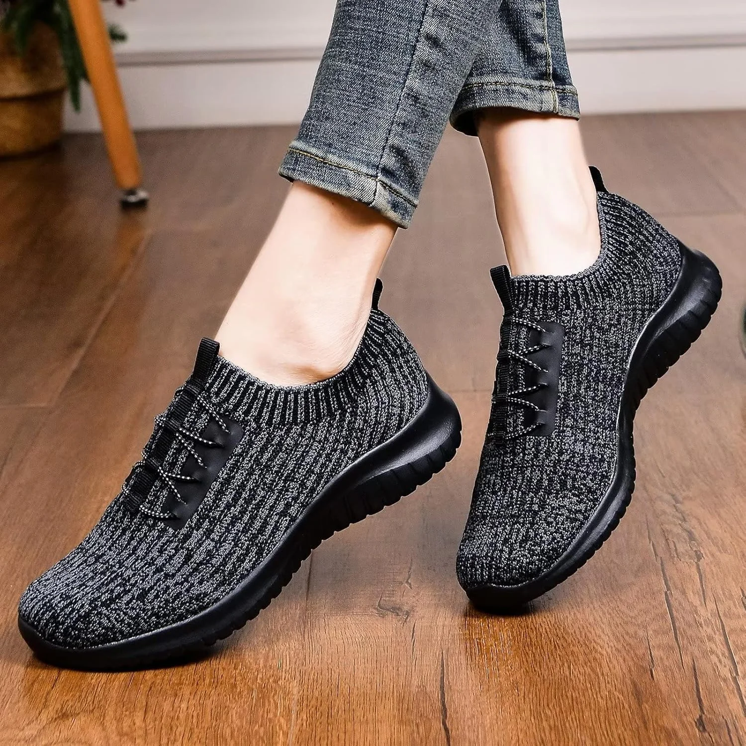 کفش زنانه TIOSEBON، کفش های پیاده روی زنانه سبک وزن، کتانی های دویدن غیر رسمی، خاکستری تیره-مشکی، سایز 42