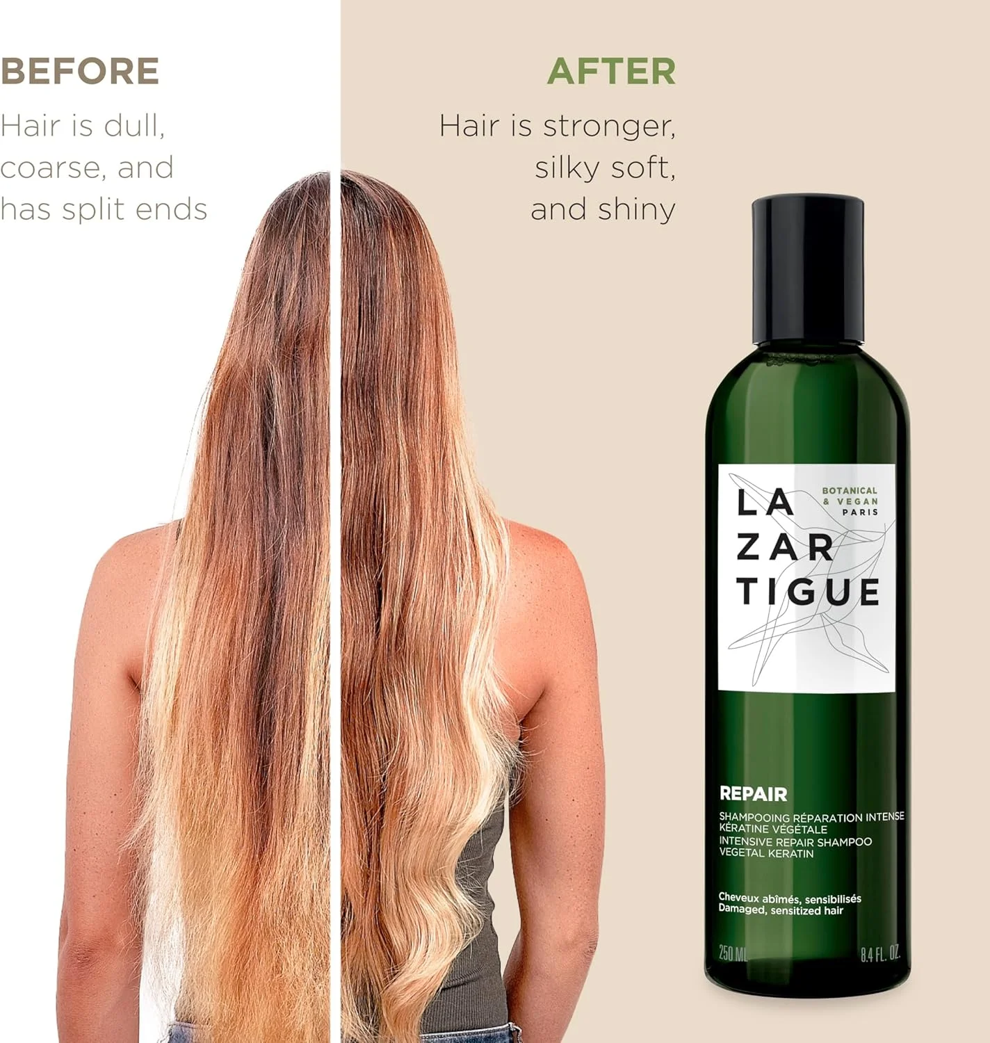 شامپو ترمیم کننده لازارتیگ، غنی شده با کراتین گیاهی، به ترمیم عمقی آسیب مو کمک می کند و فیبر مو را بازسازی می کند، مو را تقویت می کند و آن را تا انتها ابریشمی می کند، 250 میلی لیتر، وگان شامپو ترمیم کننده لازارتیگ، غنی شده با کراتین گیاهی، به ترمیم عمقی آسیب مو کمک می کند و فیبر مو را بازسازی می کند، مو را تقویت می کند و آن را تا انتها ابریشمی می کند، 250 میلی لیتر، وگان