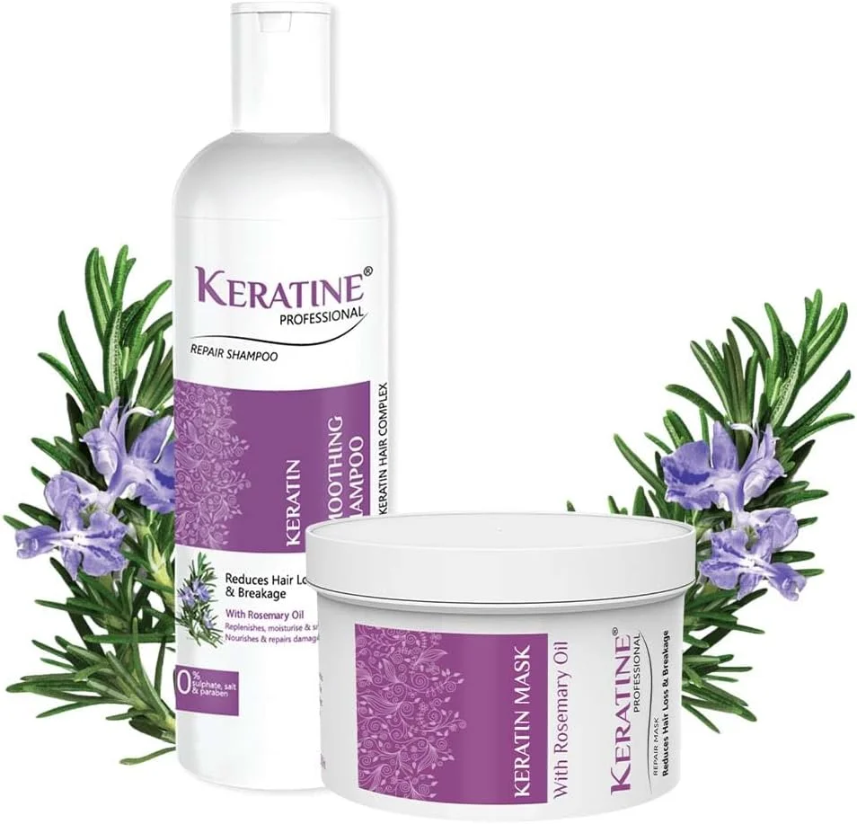 شامپو کراتینه حرفه ای بدون سولفات حاوی روغن رزماری 500 میلی لیتر و ماسک کراتینه حاوی روغن رزماری 500 میلی لیتر | مناسب موهای خشک، آسیب دیده و رنگ شده | کاهش ریزش مو شامپو کراتینه حرفه ای بدون سولفات حاوی روغن رزماری 500 میلی لیتر و ماسک کراتینه حاوی روغن رزماری 500 میلی لیتر | مناسب موهای خشک، آسیب دیده و رنگ شده | کاهش ریزش مو