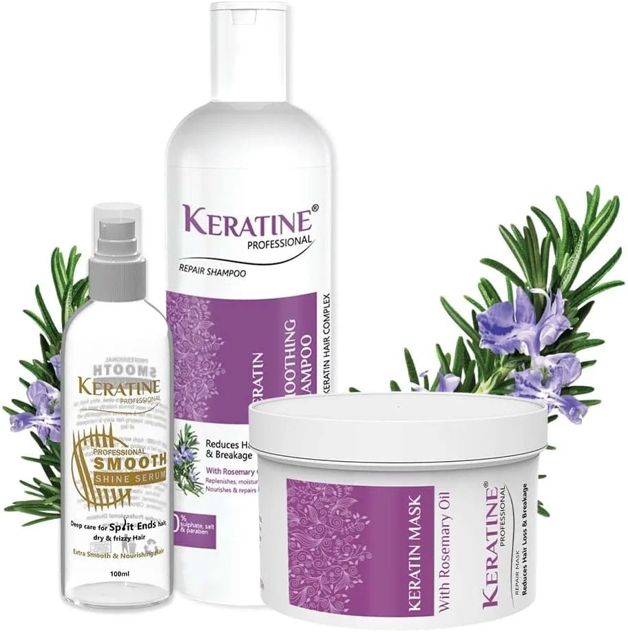 شامپو کراتینه پروفشنال بدون سولفات حاوی روغن رزماری 500 میلی لیتر و ماسک کراتینه حاوی روغن رزماری 500 میلی لیتر و سرم موی کراتینه درخشان کننده 100 میلی لیتر | برای موهای خشک، آسیب دیده و رنگ شده شامپو کراتینه پروفشنال بدون سولفات حاوی روغن رزماری 500 میلی لیتر و ماسک کراتینه حاوی روغن رزماری 500 میلی لیتر و سرم موی کراتینه درخشان کننده 100 میلی لیتر | برای موهای خشک، آسیب دیده و رنگ شده