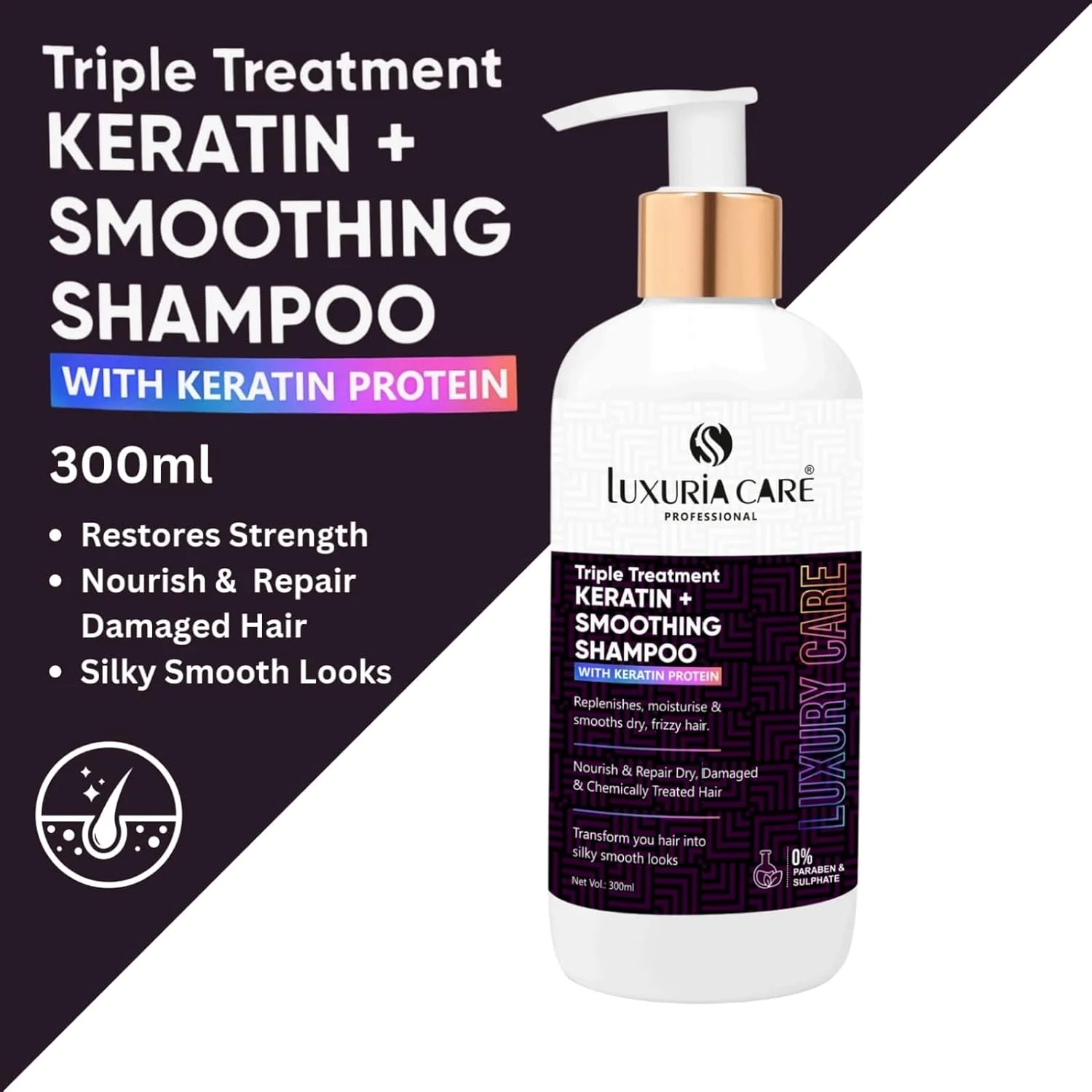 مجموعه شامپو و ماسک کراتین (300 میلی لیتر) | بدون سولفات | غنی شده با پروتئین برنج و ابریشم برای کنترل وز، ترمیم عمقی و موهای صاف و براق مجموعه شامپو و ماسک کراتین (300 میلی لیتر) | بدون سولفات | غنی شده با پروتئین برنج و ابریشم برای کنترل وز، ترمیم عمقی و موهای صاف و براق