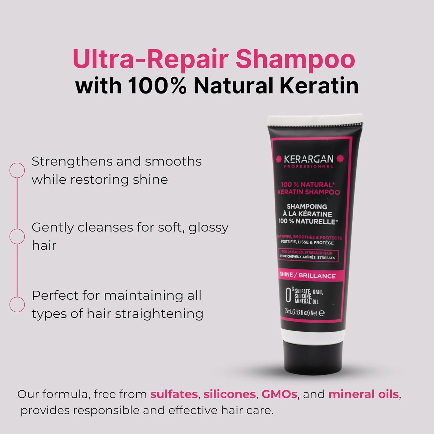 شامپو کراتین فوق ترمیم کننده مو کرگان - مناسب موهای آسیب دیده و تحت استرس - تقویت کننده، صاف کننده و محافظت کننده - بدون سولفات، پارابن و سیلیکون - 75 میلی لیتر شامپو کراتین فوق ترمیم کننده مو کرگان - مناسب موهای آسیب دیده و تحت استرس - تقویت کننده، صاف کننده و محافظت کننده - بدون سولفات، پارابن و سیلیکون - 75 میلی لیتر