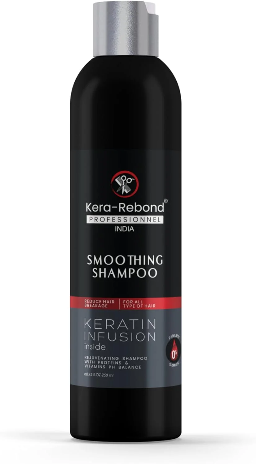 شامپو صاف کننده مو کراتینه Kera-Rebond Professional India، شامپو احیا کننده با پروتئین ها و ویتامین ها، متعادل کننده PH، حاوی کراتین مناسب برای انواع مو، 250 میلی لیتر شامپو صاف کننده مو کراتینه Kera-Rebond Professional India، شامپو احیا کننده با پروتئین ها و ویتامین ها، متعادل کننده PH، حاوی کراتین مناسب برای انواع مو، 250 میلی لیتر