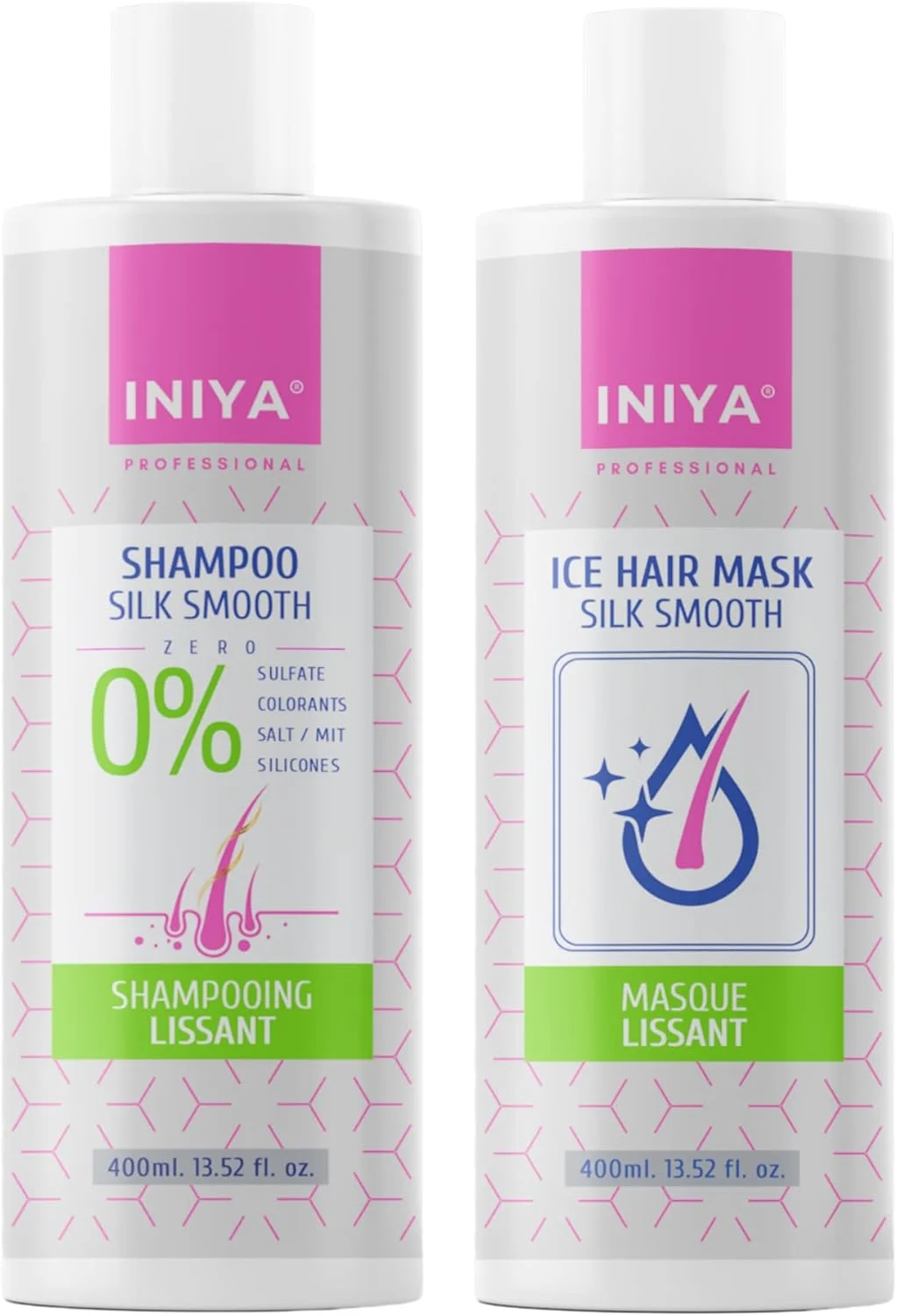 شامپو نرم کننده و صاف کننده ابریشمی اینیا و نرم کننده، شامپو صاف کننده بدون سولفات یا سیلیکون و ماسک مو برزیلی، تانن (2 x 400ml) شامپو نرم کننده و صاف کننده ابریشمی اینیا و نرم کننده، شامپو صاف کننده بدون سولفات یا سیلیکون و ماسک مو برزیلی، تانن (2 x 400ml)