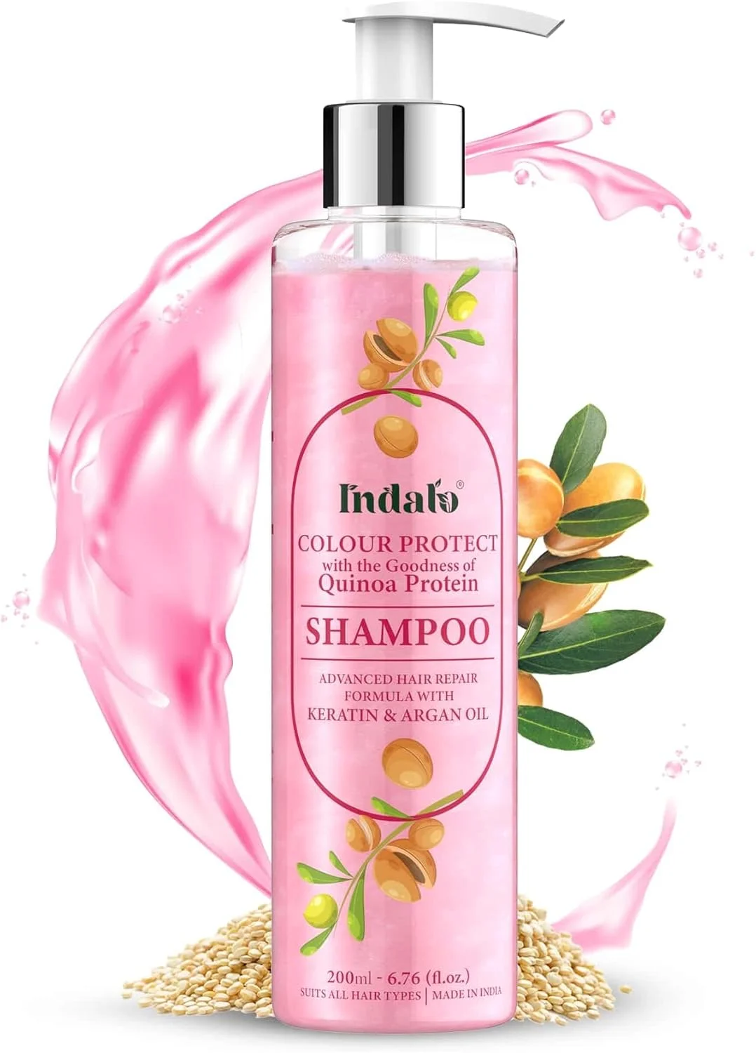 شامپو محافظ رنگ مو پروتئین کینوا ایندالو با روغن آرگان برای ترمیم موهای رنگ شده و آسیب دیده - درمان صاف کننده و مغذی مو با کراتین، فاقد سولفات، آمونیاک و پارابن (200 میلی لیتر) شامپو محافظ رنگ مو پروتئین کینوا ایندالو با روغن آرگان برای ترمیم موهای رنگ شده و آسیب دیده - درمان صاف کننده و مغذی مو با کراتین، فاقد سولفات، آمونیاک و پارابن (200 میلی لیتر)