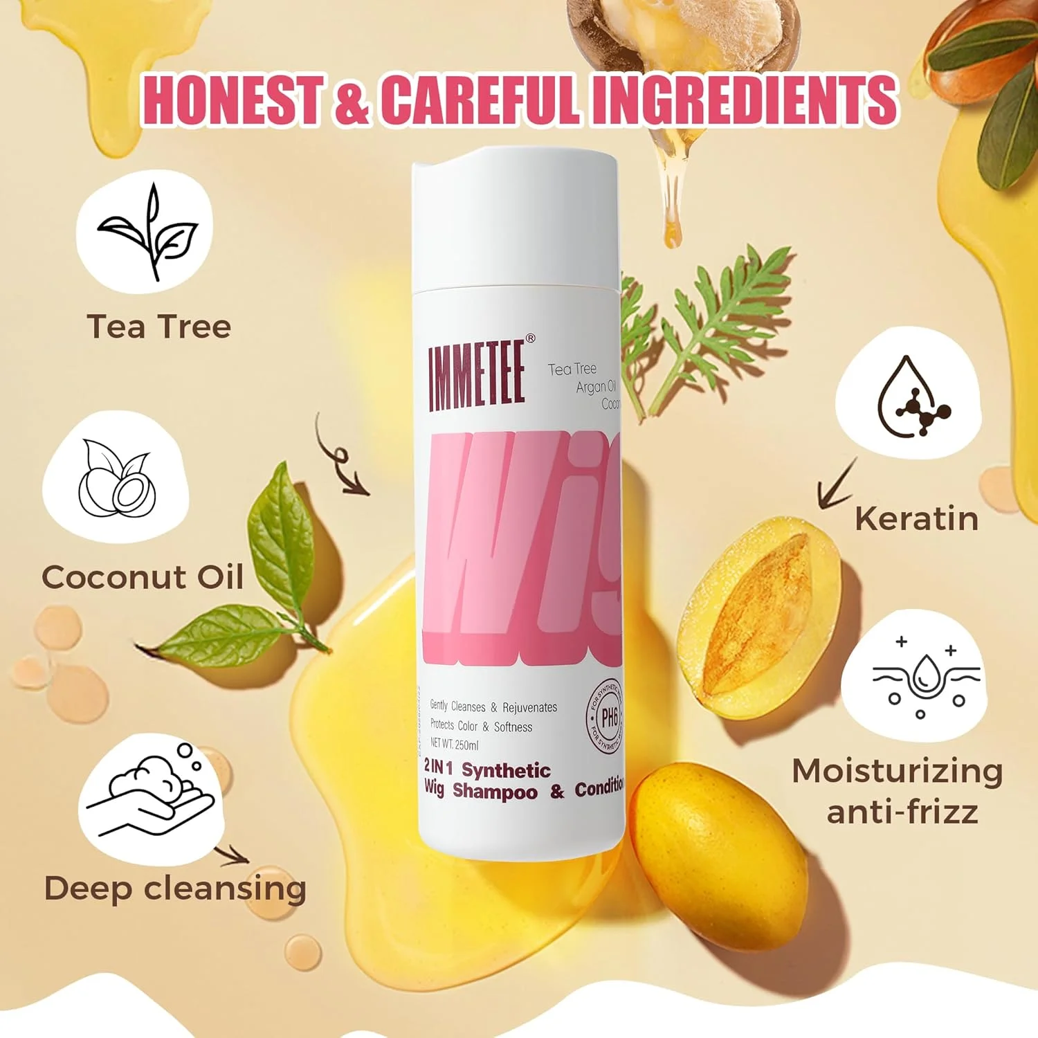 شامپو و نرم کننده 2 در 1 immetee برای کلاه گیس، شامپو کلاه گیس و نرم کننده کلاه گیس برای موی طبیعی و موی مصنوعی 250 میلی لیتر (PH5، رایحه شیرین) شامپو و نرم کننده 2 در 1 immetee برای کلاه گیس، شامپو کلاه گیس و نرم کننده کلاه گیس برای موی طبیعی و موی مصنوعی 250 میلی لیتر (PH5، رایحه شیرین)