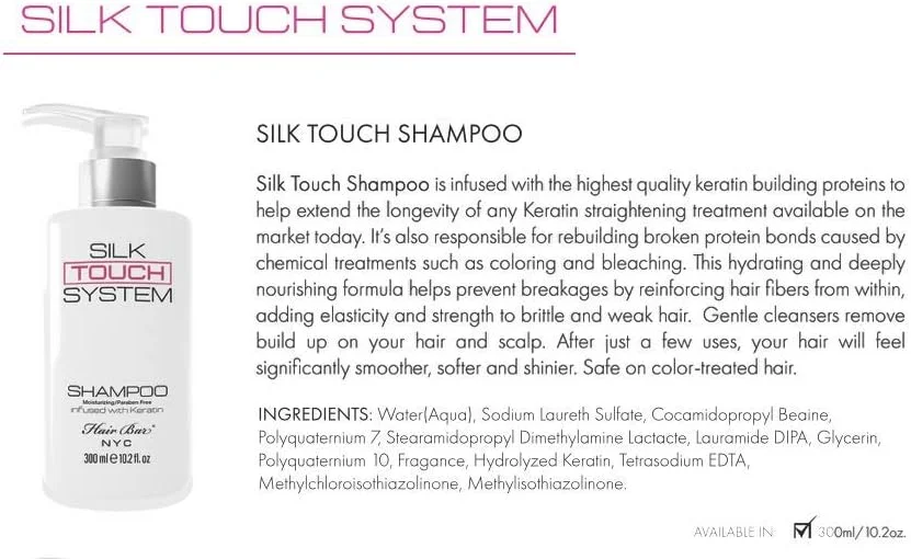 شامپو صاف کننده مو حاوی کراتین و بیوتین Hair Bar NYC Silk Touch System - مناسب موهای رنگ شده و آسیب دیده، 300 میلی لیتر