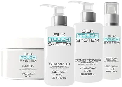 شامپو صاف کننده مو حاوی کراتین و بیوتین Hair Bar NYC Silk Touch System - مناسب موهای رنگ شده و آسیب دیده، 300 میلی لیتر