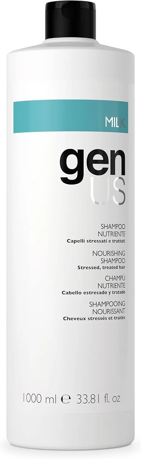 شامپو مغذی شیر GENUS - پروتئین های شیر و گندم برای موهای آسیب دیده و رنگ شده، پاک کننده ملایم، تغذیه عمیق، افزایش درخشندگی و نرمی - 1000 میلی لیتر شامپو مغذی شیر GENUS - پروتئین های شیر و گندم برای موهای آسیب دیده و رنگ شده، پاک کننده ملایم، تغذیه عمیق، افزایش درخشندگی و نرمی - 1000 میلی لیتر