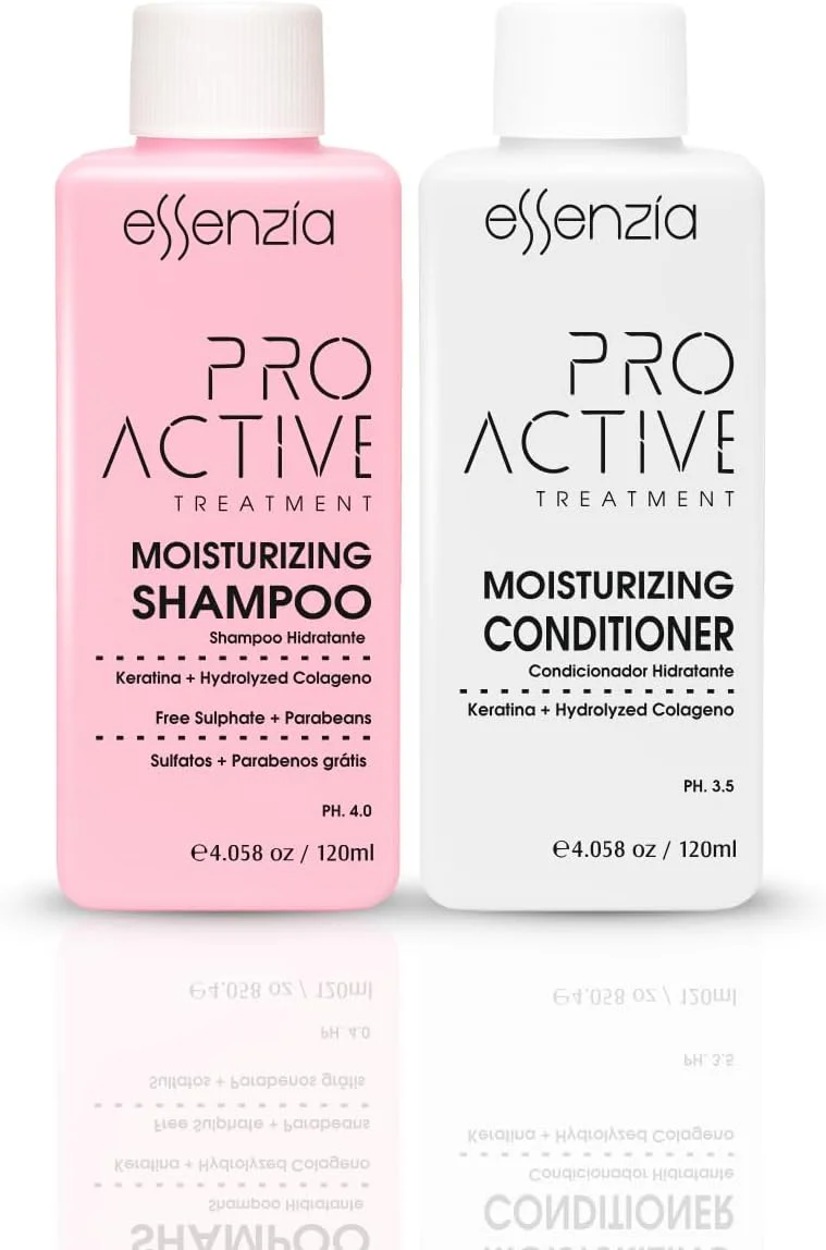 شامپو و نرم کننده آبرسان مو برزیلی حرفه ای ESSENZIA Proactive - مراقبت های بعد از نانوپلاستی، کراتین و صافی مو | 120 میلی لیتر شامپو و نرم کننده آبرسان مو برزیلی حرفه ای ESSENZIA Proactive - مراقبت های بعد از نانوپلاستی، کراتین و صافی مو | 120 میلی لیتر