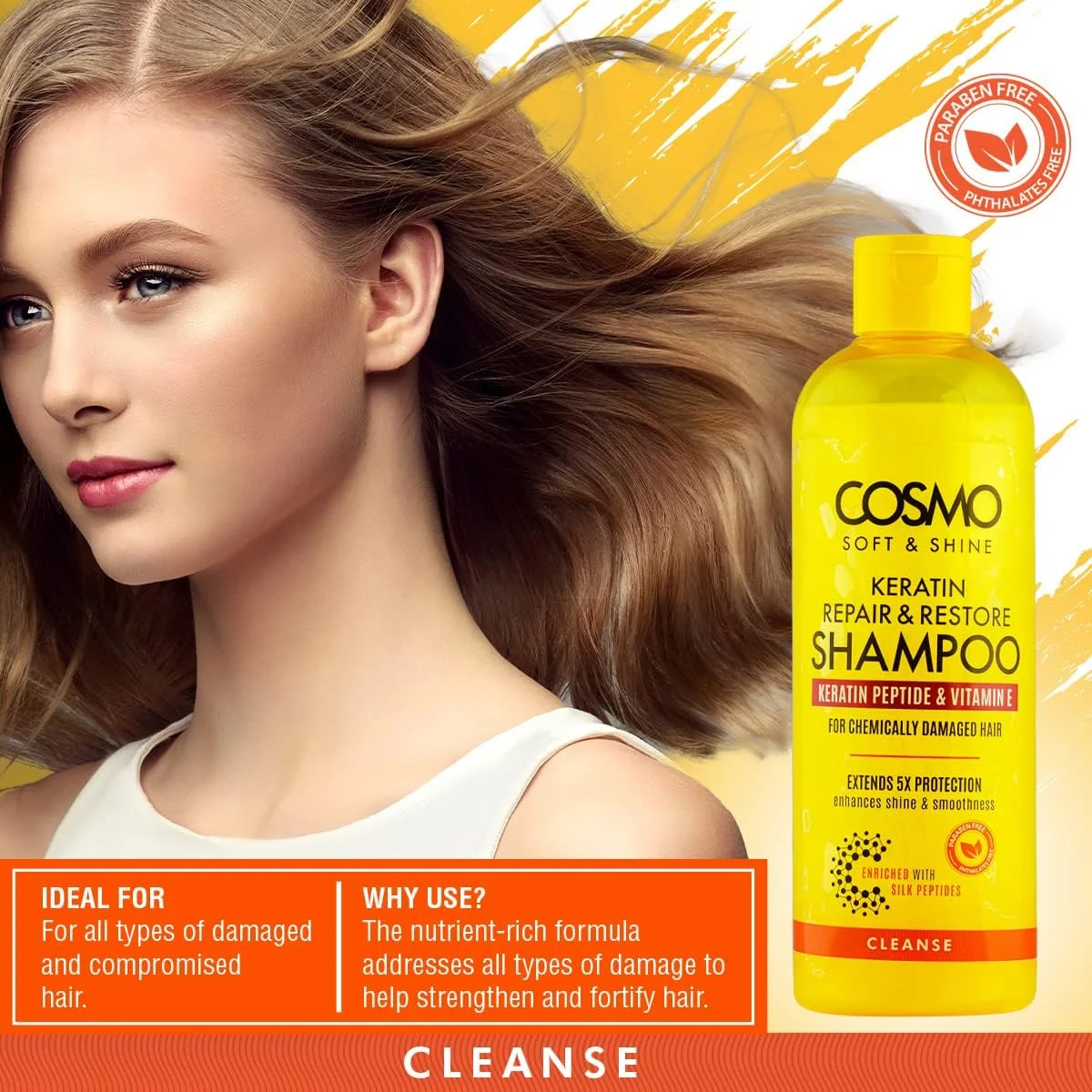 شامپو کراتین نرم کننده و براق کننده سی دی COSMO DESIGNS حجم 480 میلی لیتر | ترمیم و احیا کننده | محافظت 5 برابر بیشتر | غنی شده با پپتیدهای ابریشم | افزایش درخشندگی و لطافت | پپتید کراتین و ویتامین E | زرد شامپو کراتین نرم کننده و براق کننده سی دی COSMO DESIGNS حجم 480 میلی لیتر | ترمیم و احیا کننده | محافظت 5 برابر بیشتر | غنی شده با پپتیدهای ابریشم | افزایش درخشندگی و لطافت | پپتید کراتین و ویتامین E | زرد