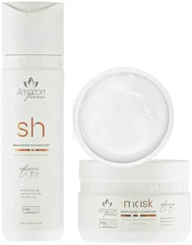 کیت مراقبت از مو آمازون فلاورز برزیلی، شامپو و ماسک برای موهای کراتینه شده، کیفیت سالن حرفه ای، بدون سولفات، سفید