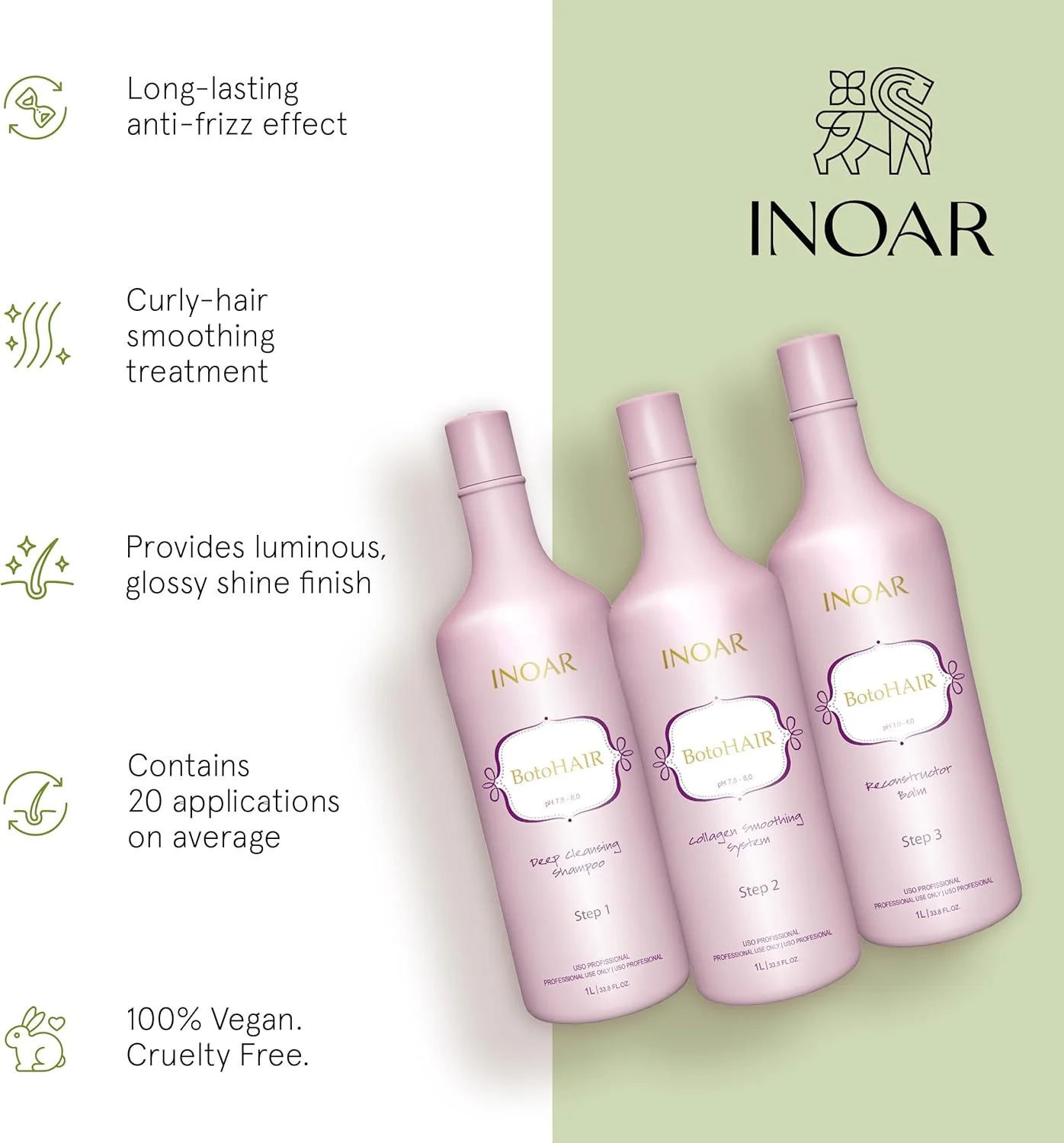 سیستم صاف کننده کلاژن مو اینوآر بوتو هیر با کراتین، شامپو پاک کننده عمیق، سیستم صاف کننده کلاژن و بالم بازسازی کننده، 1000 میلی لیتر سیستم صاف کننده کلاژن مو اینوآر بوتو هیر با کراتین، شامپو پاک کننده عمیق، سیستم صاف کننده کلاژن و بالم بازسازی کننده، 1000 میلی لیتر