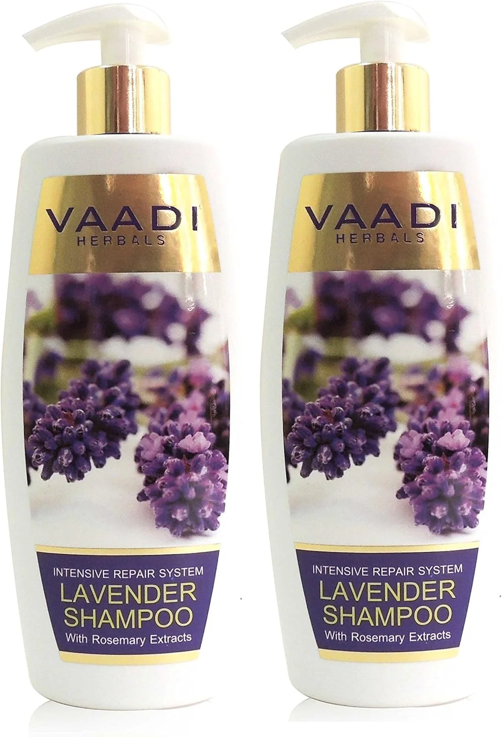 شامپو عصاره اسطوخودوس و رزماری گیاهی Vaadi Herbals - شامپو ترمیم کننده قوی - کاملا طبیعی - بدون سولفات - بدون پارابن - مناسب برای انواع مو - بسته 2 عددی 350 میلی لیتری