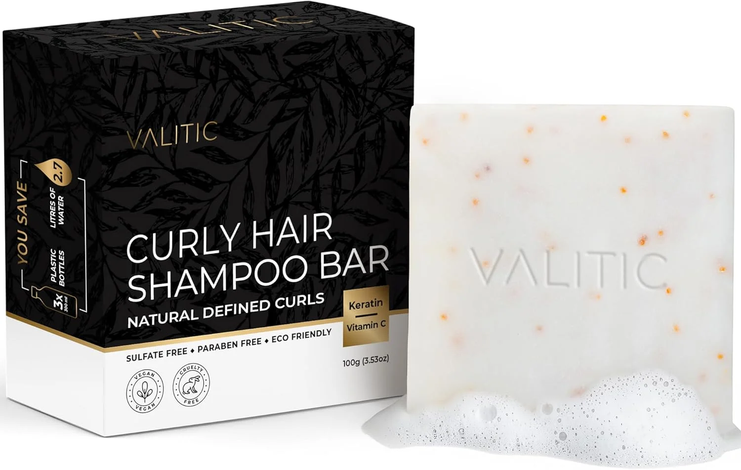 شامپو بار موی فر والیتیس - شامپو جامد پایدار برای تقویت مو، ساخته شده با آب برنج، ویتامین C، آرگان و کراتین - مشخص کننده فر طبیعی - بدون پارابن، بدون سولفات، وگان
