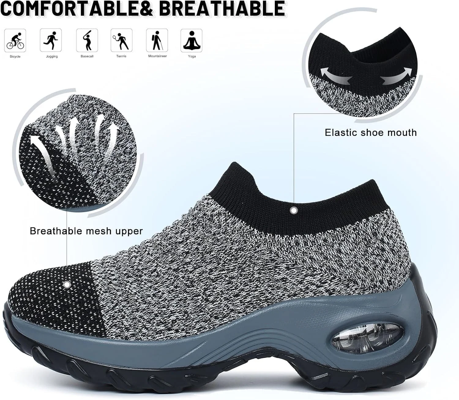 SYKT Running Shoes Womens Fashion Sneakers Tennis Sports Casual Walking Fitness Slip On Light Weight Sneakers