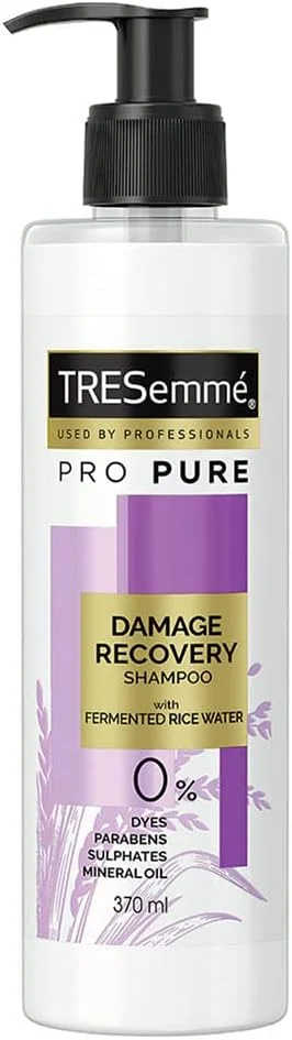 شامپو ترمیم کننده موهای آسیب دیده TRESemmé Pro Pure، حاوی آب برنج تخمیر شده، بدون سولفات و پارابن، مناسب برای موهای آسیب دیده، 370 میلی لیتر