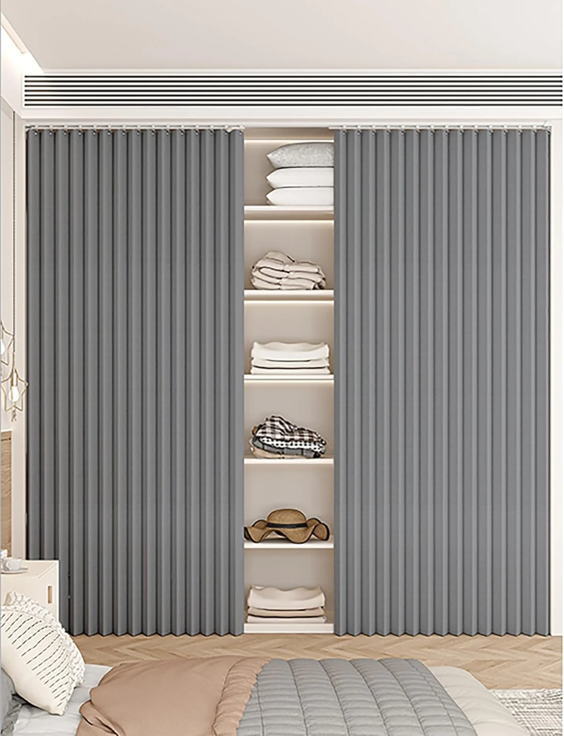 پارتیشن کمد دیواری دوتایی با ریل، قفسه حمام ضد آب، ریل قابل تنظیم برای اتاق خواب، آپارتمان، خوابگاه (عرض 100 در ارتفاع 200 سانتی متر) (خاکستری)