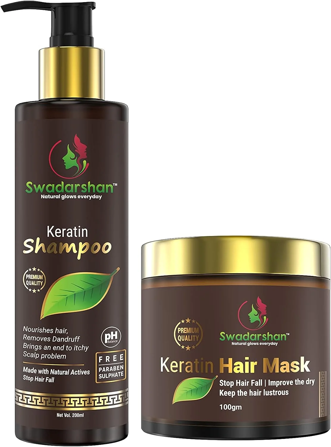 سوادارشان، بسته 2 عددی شامپو مراقبت از مو، ماسک مو، سرم و نرم کننده، فاقد پارابن، سولفات، رنگ و متعادل کننده PH، براق کننده و تقویت کننده مو برای موهای خشک و آسیب دیده (شامپو مو + ماسک)