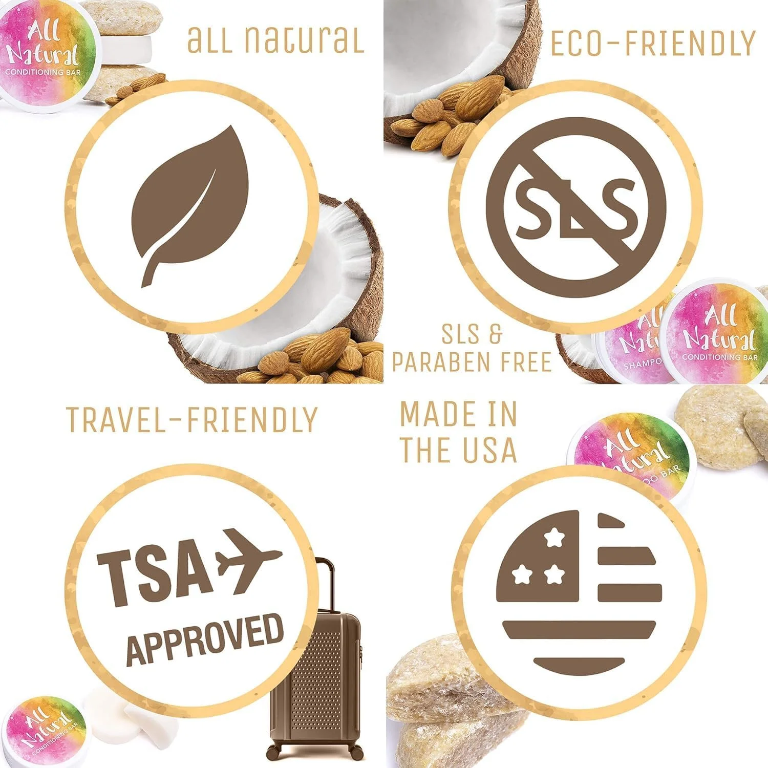 شامپو بار شیرین و جذاب: شامل 3 عدد شامپو بار (این فقط شامپو برای بسته ترکیبی است). کاملا طبیعی، ایمن برای موهای رنگ شده، بدون SLS