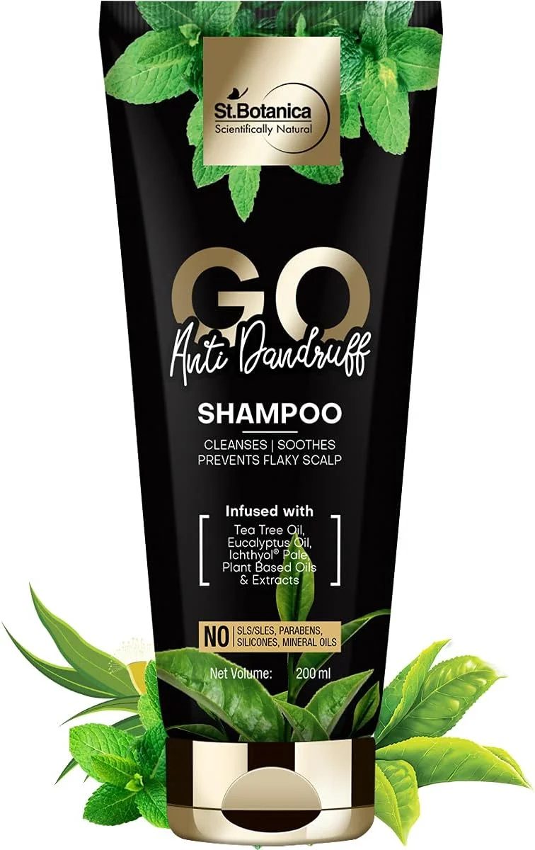 شامپو ضد شوره سر سنت بوتانیکا GO - حاوی ایکتیول پال، روغن درخت چای، روغن اکالیپتوس، بدون SLS/سولفات، پارابن، سیلیکون، رنگ، 200 میلی لیتر