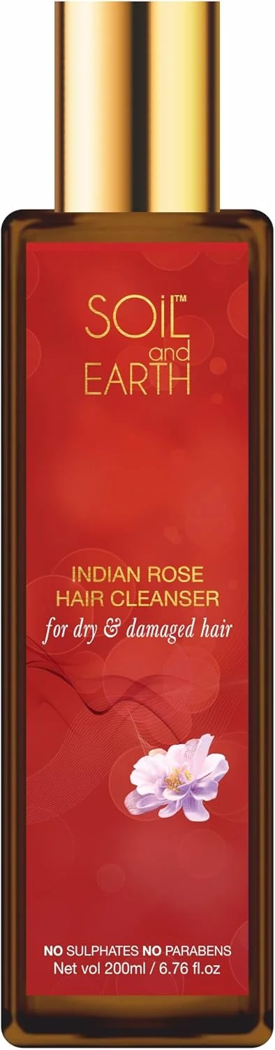 شامپو گل رز طبیعی خاک و زمین هندی با عصاره آلوئه ورا - بدون سولفات و پارابن - 200 میلی لیتر
