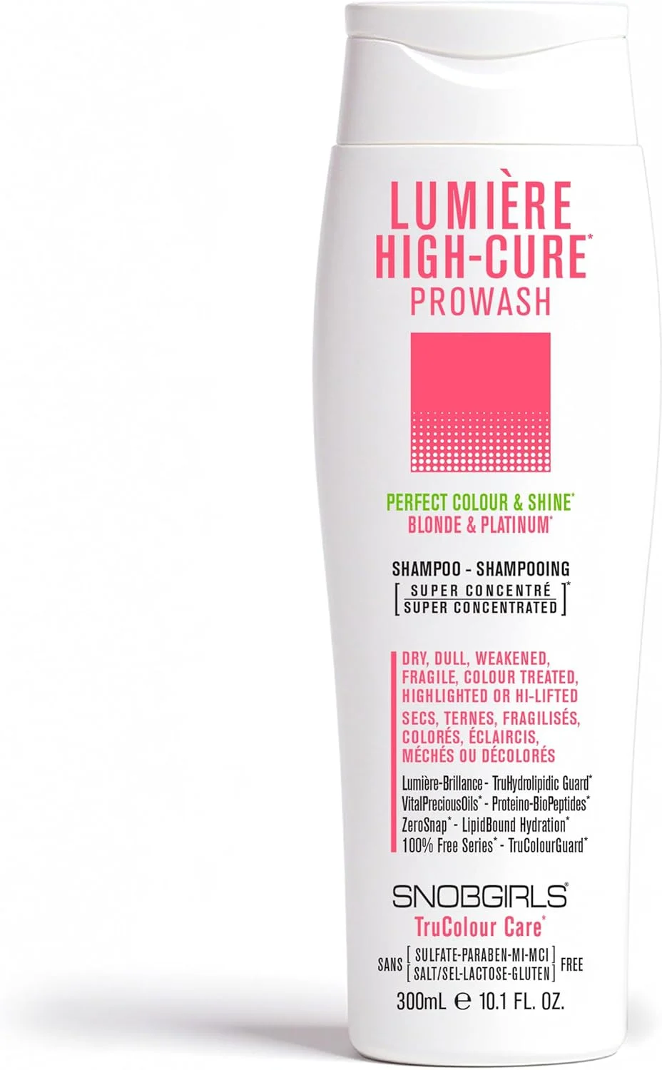 شامپو محافظ رنگ مو SNOBGIRLS LUMIERE HIGH-CURE PROWASH (295 میلی لیتر) فاقد لاکتوز و گلوتن به همراه 1 برس شامپو برای رنگ بی نقص، درخشش فوق العاده و استحکام موهای بلوند و پلاتینه خشک، کدر، ضعیف و رنگ شده