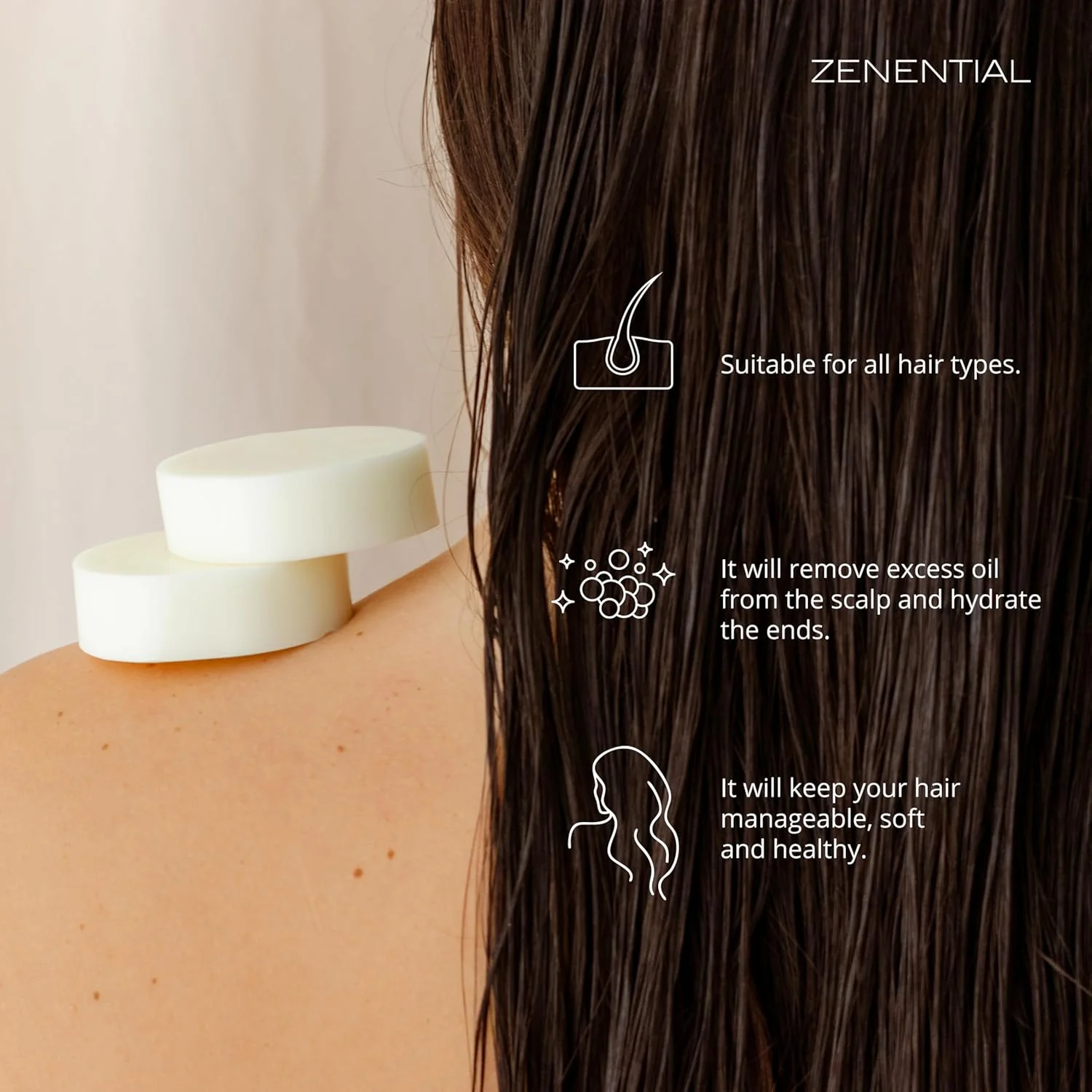 شامپو جامد، بسته 2 عددی 60 گرمی - ترمیم و حجم دهنده - برای انواع مو - 100% وگان و زیست تخریب پذیر. بدون سولفات و پارابن - توسط Zenential