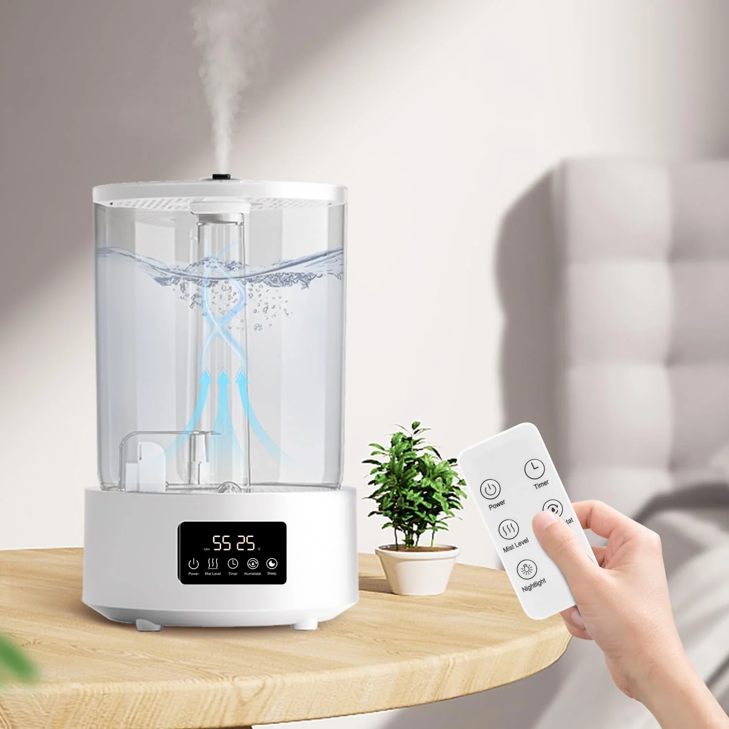 دستگاه بخور سرد 5 لیتری Necomi مناسب اتاق خواب و منزل، دارای چراغ های 7 رنگ، پر کردن آسان از بالا، کنترل سطح مه، عملکرد روغن های اساسی، تایمر 1-8 ساعته، خاموش شدن خودکار، حالت خواب، فاقد BPA