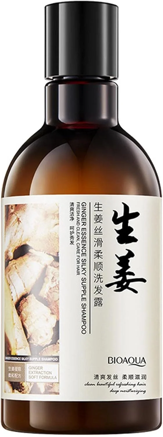 شامپو زنجبیل صاف کننده | شامپو پاک کننده ملایم برای موهای نازک و ریزش مو | شامپو رشد مو با آب برنج، نرمی و درخشش شدید برای موهای خشک و شکننده، مناسب آقایان و بانوان
