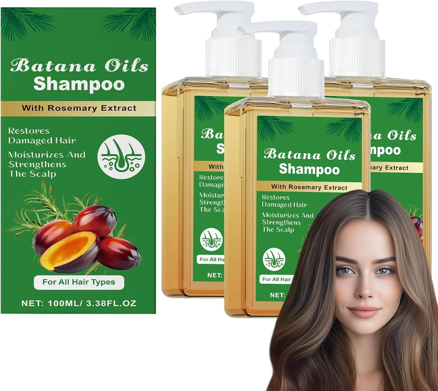 شامپو روغن باتانا با عصاره رزماری، شامپو رزماری و باتانا برای موهای ضخیم تر، شامپوهای کرکی کنترل کننده چربی، کاهش ریزش مو، ترمیم، تقویت و تغذیه کننده برای موهای نرم و درخشان (3 عدد)