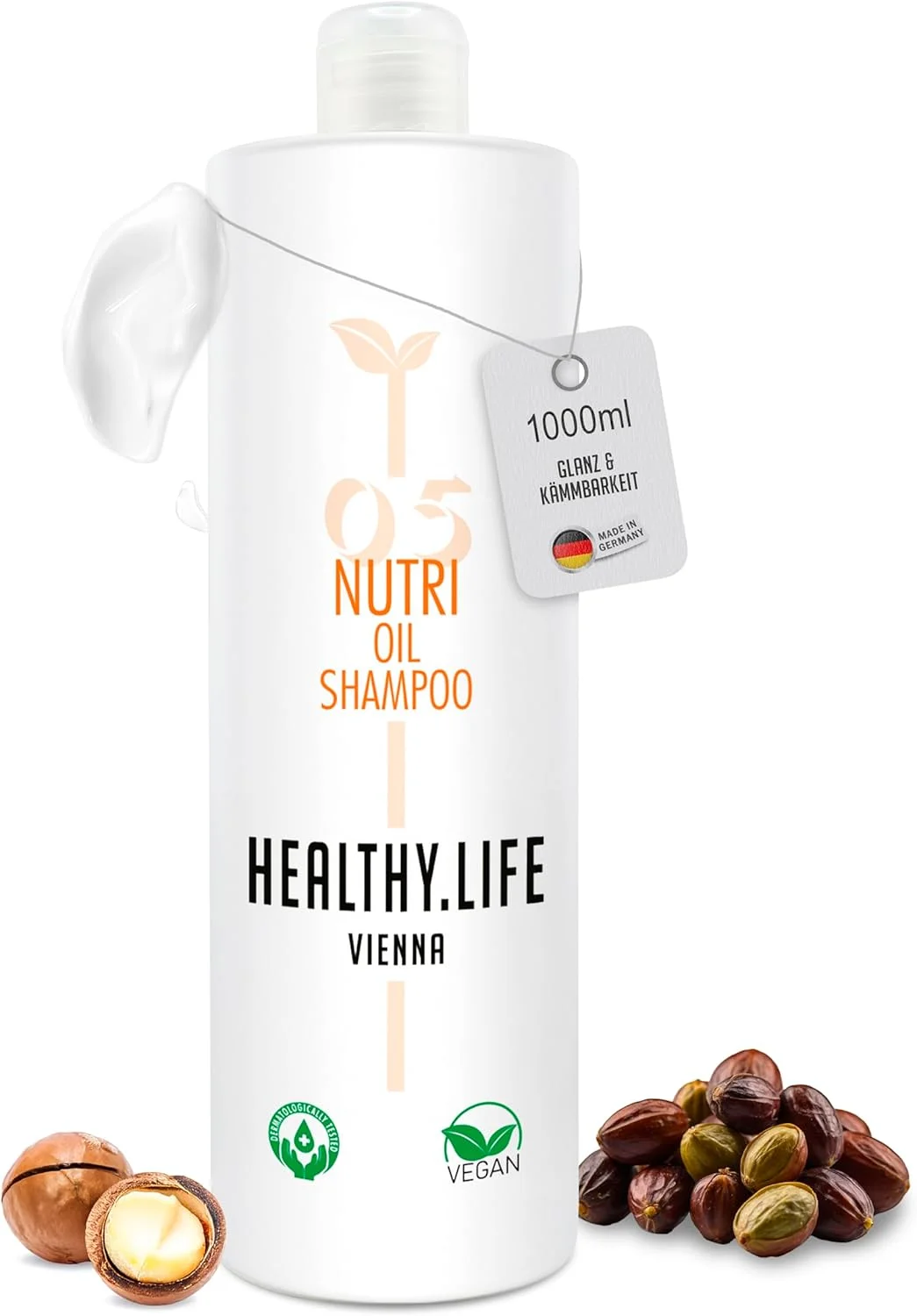 شامپو مو HLV یک لیتری مناسب موهای خشک و آسیب دیده حاوی روغن جوجوبا و روغن ماکادمیا، وگان - شامپو ضد موخوره، شامپو مغذی - مراقبت شدید از مو برای رطوبت و درخشندگی مو برای آقایان و خانم ها (روغن مغذی 1 لیتر)