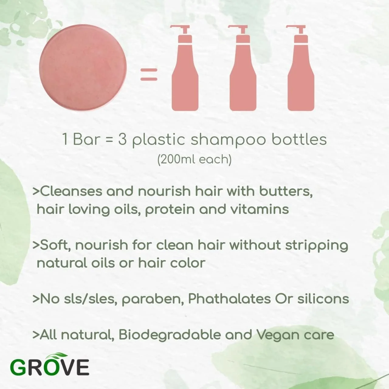 شامپو بار جامد ترمیم کننده مو Grove با رایحه روغن انبه | مناسب برای موخوره و موهای رنگ شده | طبیعی، پایدار و زیست تخریب پذیر (بسته 1 عددی) - 75 گرم