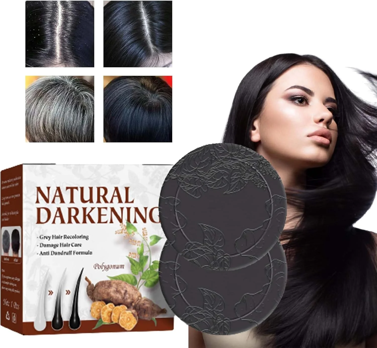 شامپو و نرم کننده صابونی با جینسینگ و زنجبیل، شامپو رشد موی خاکستری معکوس ارگانیک، شامپو تیره کننده موی طبیعی اسنس برای شامپو موهای خشک و آسیب دیده و ریزش مو (2 عدد)