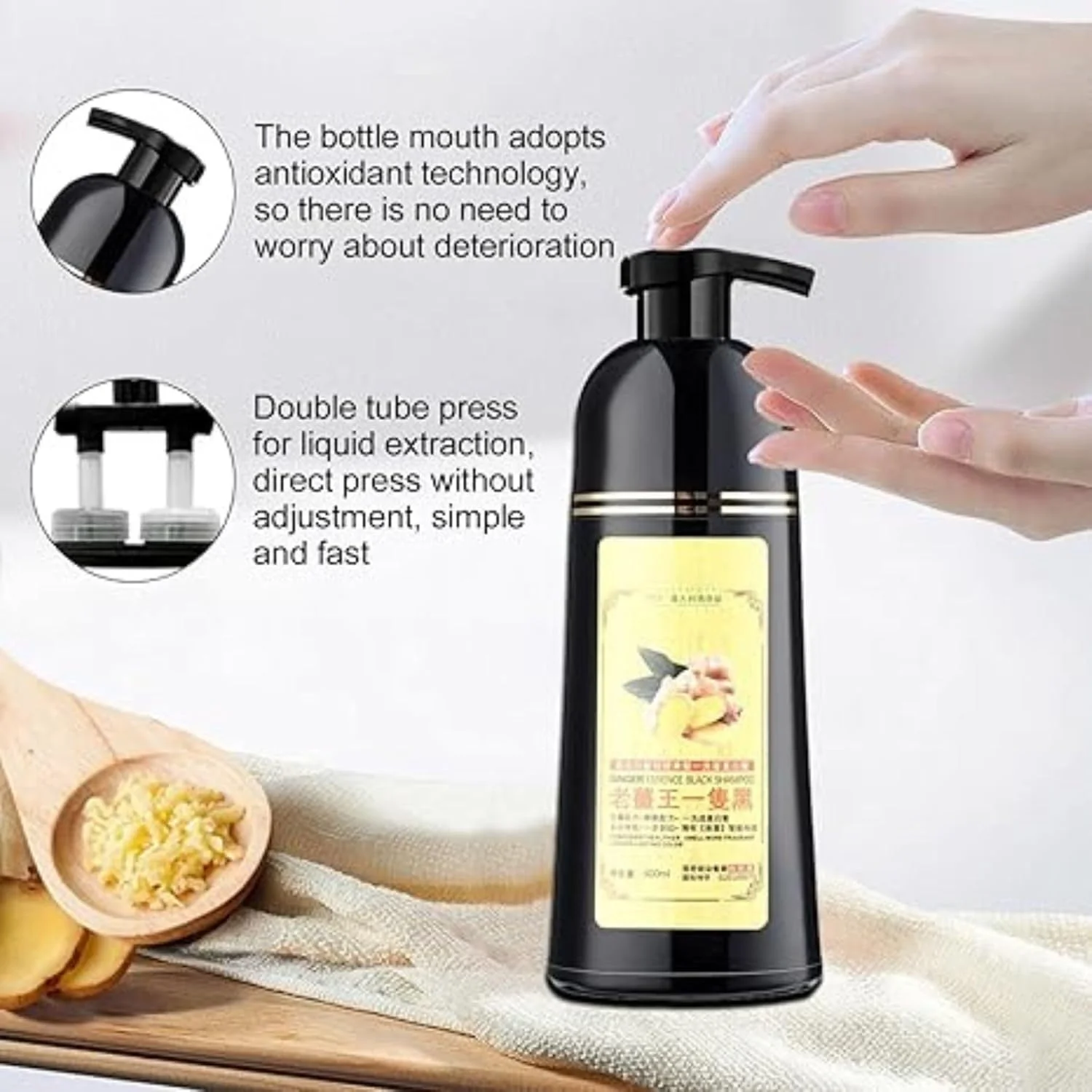 شامپو رنگ موی مشکی موکرو برای پوشش موهای سفید، رنگ موی زنجبیلی گیاهی طبیعی، رنگ موی مشکی فوری بدون آمونیاک، رنگ آمیزی ایمن و سالم بدون آسیب، شامپو رنگ مو 500 میلی لیتر (2 عدد)