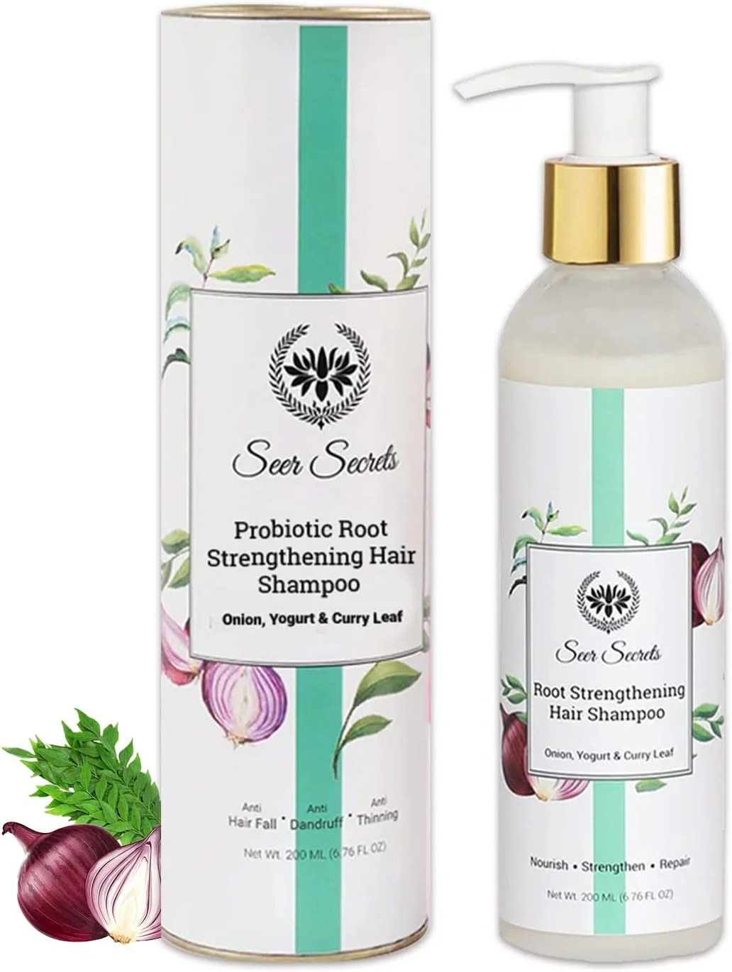 شامپو تقویت کننده ریشه مو پیاز، برگ کاری و ماست پروبیوتیک طبیعی Seer Secrets | کنترل ریزش مو | رشد و ضد شوره | تغذیه، تقویت و ترمیم | مناسب برای آقایان و بانوان | بسته
